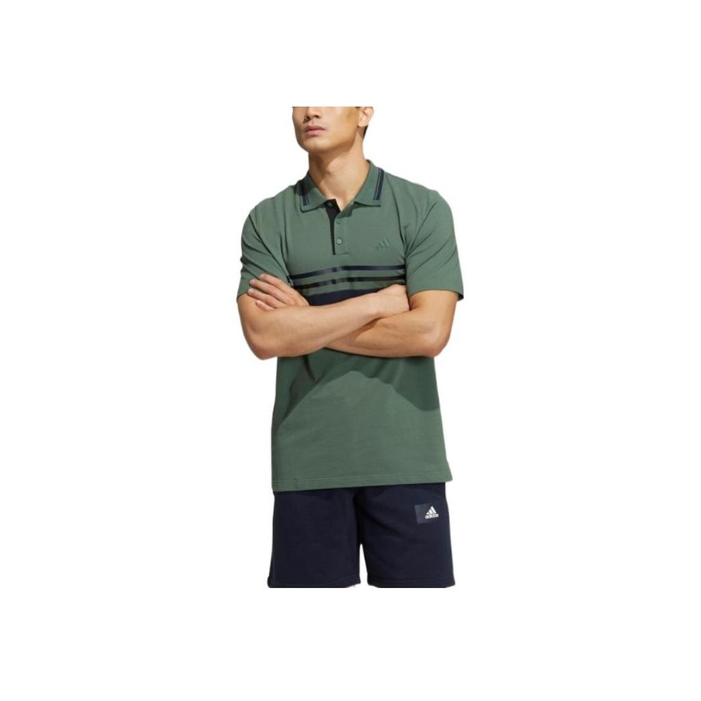 Adidas Color Block Striped Polo Shirt Men Tops Oxidized-Green HZ7043-1
