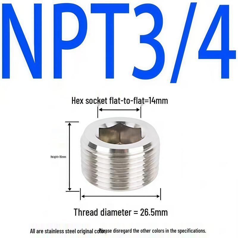 304 Stainless Steel Hex Socket Pipe Plug, Threaded Blind Plug, Oil Plug, Throat Plug In Sizes: 1/8", 1/4", 3/8", 1/2", 3/4".