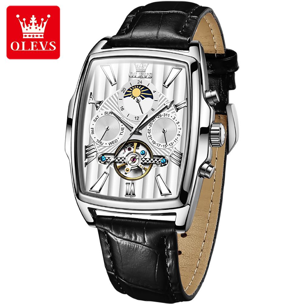 Orologio Meccanico Quadrato Da Uomo Con Cinturino In Pelle E Quadrante Scheletrato - Impermeabile 30m, Lega, Vetro Minerale