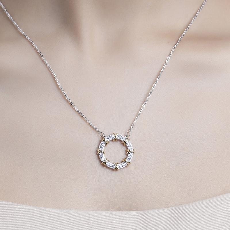 Fashion Round 0.2ct White Sapphire Gemstone Necklace Pendant 925 Sterling Silver 45cm Long Chain Necklaces For Women Jewelry