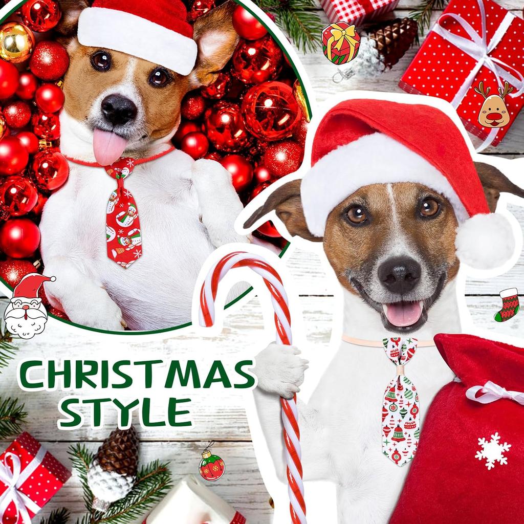 Eccliy 120 Pcs Christmas Dog Bow Tie Collar for Dogs Christmas Dog Bows Dog Neckties Adjustable Santa Claus Snowman Pattern Dog Hair Accessories for