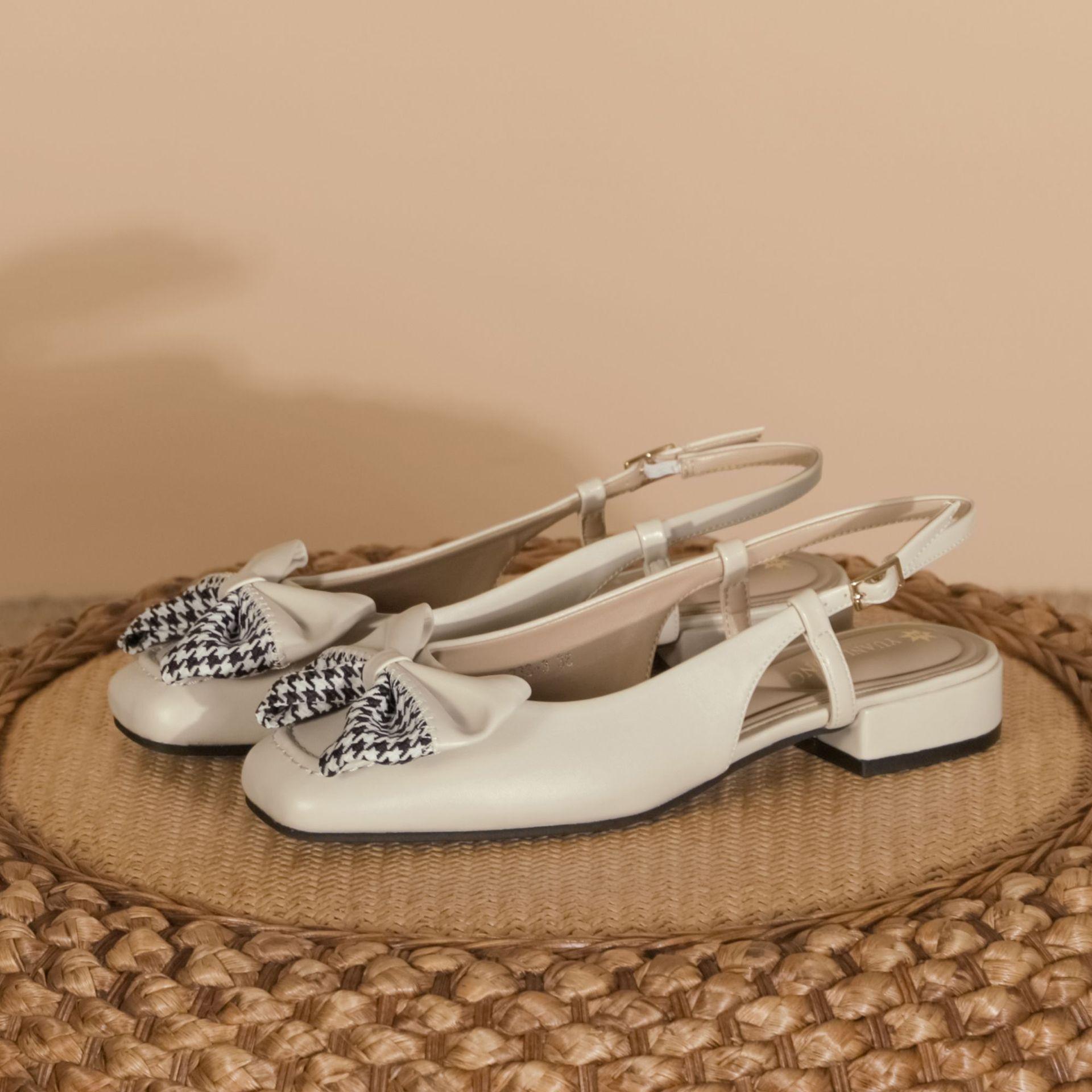

Women s shoes summer women s 2025 French style not tired feet single shoes bag head bow hollow low heel sandals women s Huizhou women s shoes 35