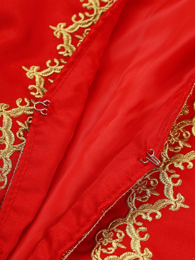 Mens Steampunk Victorian Vest Gold Trims Embroidery Open Front Design Medieval Gothic Waistcoat Arabian Costume