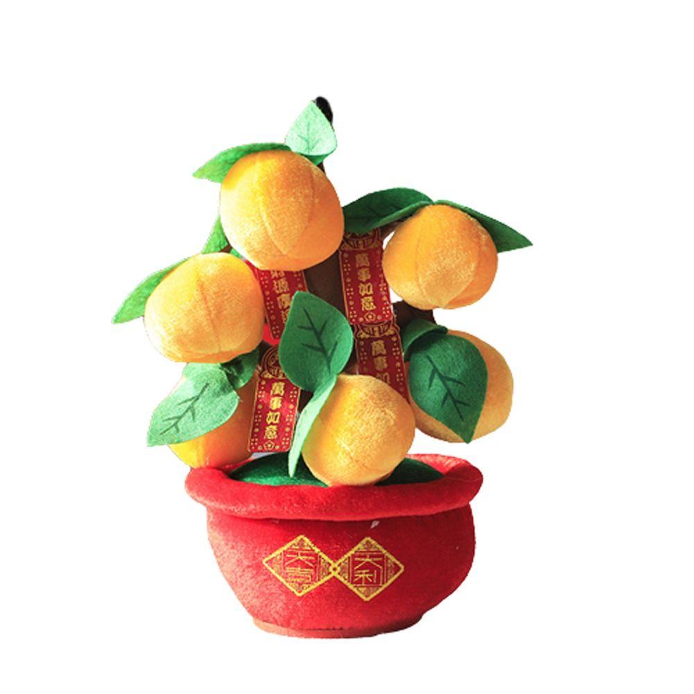 Peach Blossom Tree Pot Realistic Peach Fruit Tree Simulation Plush Orange Tree Potted Orange Tree