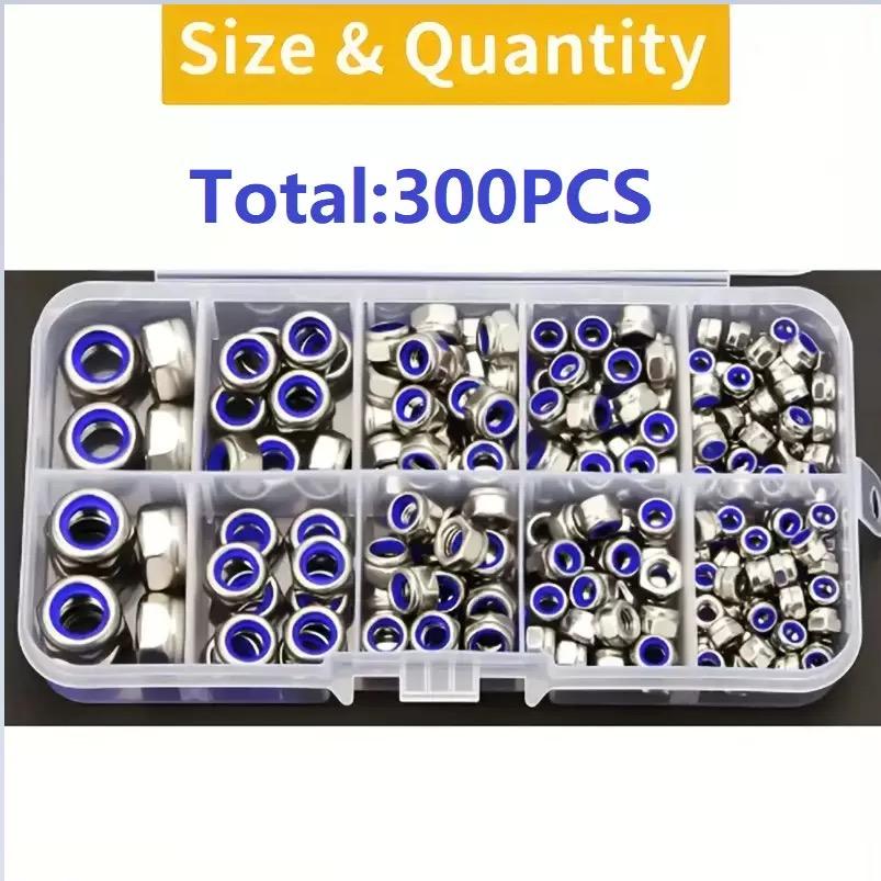 300/150pcs M3-M8 anti-slip hex nuts full-thread anti-lock 8-grade safety-locking for industrial/construction/electronics/aut