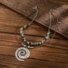 Bohemian Stripe Spiral Alloy Necklace Vintage Leather Wax Rope Pendant Chain Literary Fashion Personalised Stacked Women's Necklace