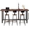Solid Wood Balcony Bar Table with High-Low Legs and Wall-Leaning Design, Perfect for Window-Side Use, with High Table and Chairs.