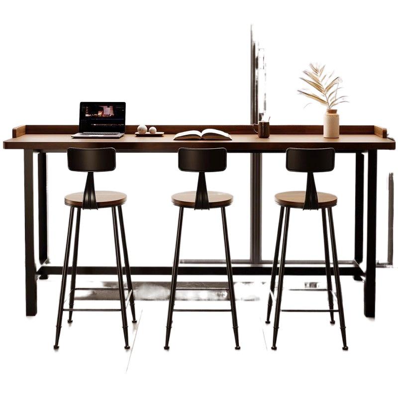 Solid Wood Balcony Bar Table with High-Low Legs and Wall-Leaning Design, Perfect for Window-Side Use, with High Table and Chairs.