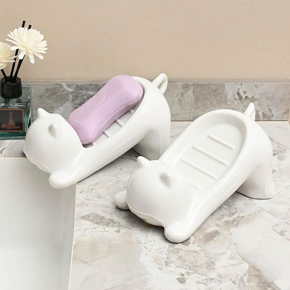 Cute Cat Shape Soap Tray Self-draining Soap Rack Creative Rack For Shower Bathroom Kitchen Tub Sink Tray For Home Bathroom