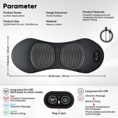 3 In 1 Upadate Rechargeable Electric Lumbar Support Pillow with Adjustable Height for Bed and Chair,Back Massager with Heat