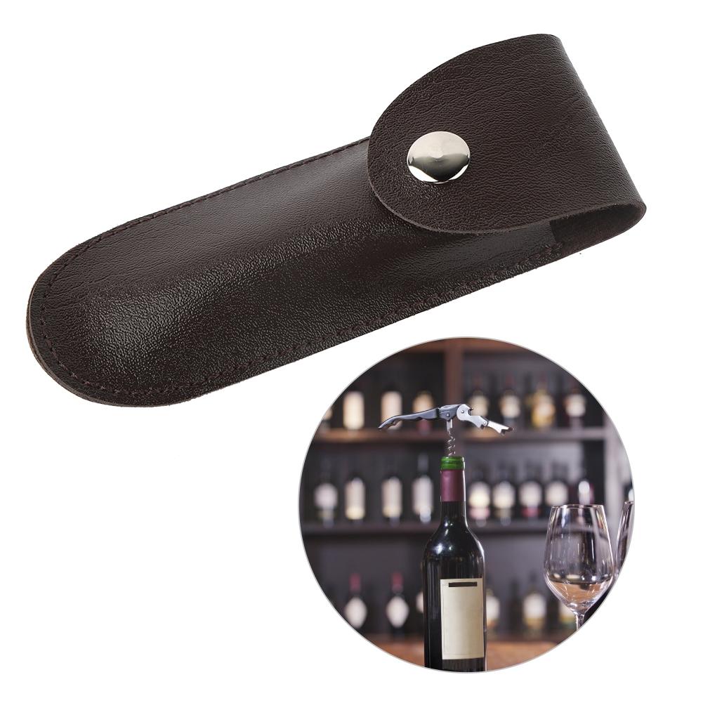 New Bottle Opener Leather Case Small Leather Bag Leather Wine Knife Set Wine Tool PU Bag(Black)