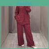 Casual Linen Blend Long Sleeve Shirt And Wide Leg Pants Set For Women Autumn