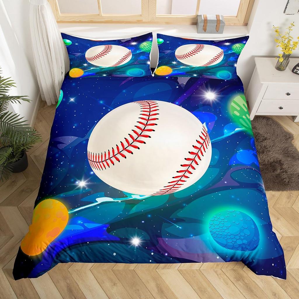 Set Biancheria da Letto Baseball per Bambini Set Copripiumino Sport con Palla Singolo King per Ragazzi Adolescenti Poliestere Mazza da Baseball Guanti Copripiumino