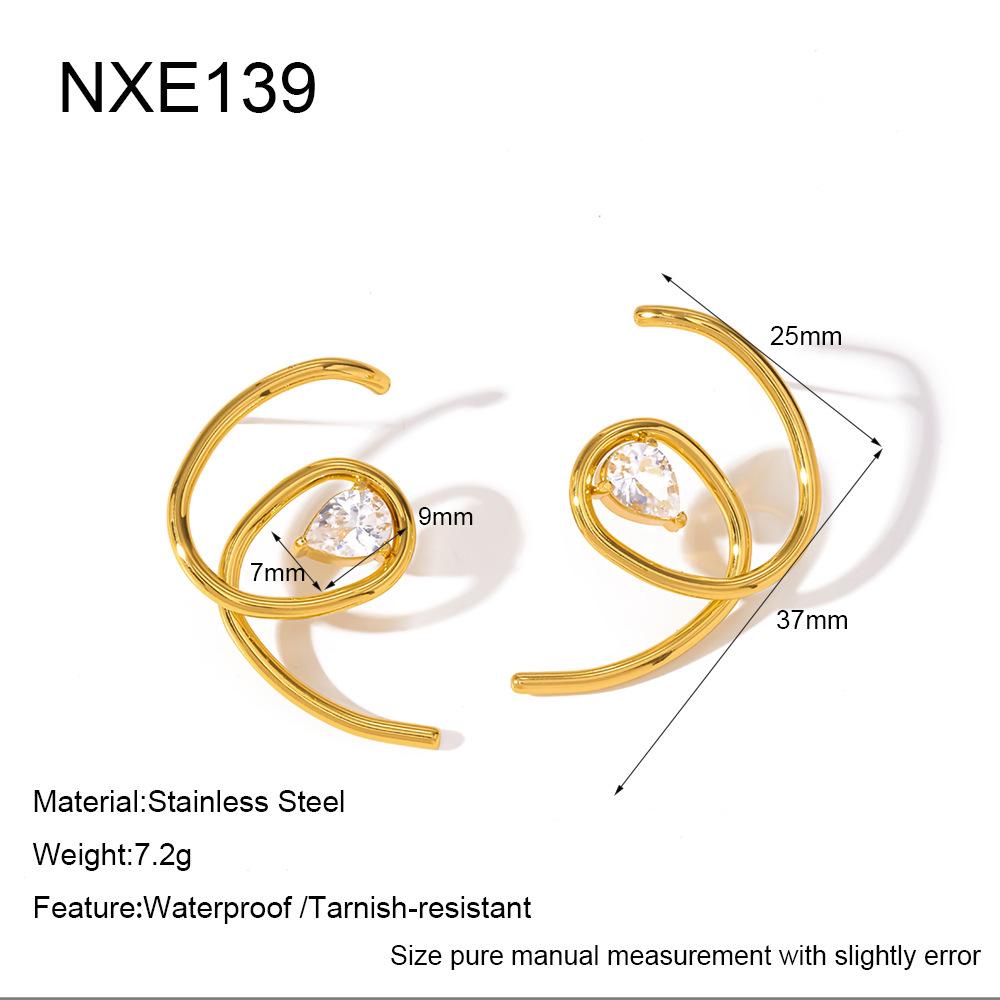 European and American Inlaid Water Drop Zircon Stud Earrings, Special-shaped Geometric Curves, Lines Do Not Fade, Earrings Are Light Luxury