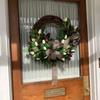 Yousheng Tulip Wreath for Front Door Spring Artificial Tulip Rattan Wreath with Green Leaves And Plaid Bow for Farmhouse Wall Window Easter Home Decor