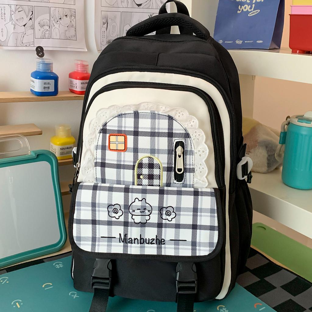 Schoolbag Korean version of Mori primary school schoolbag female high-value plaid contrasting colors college style high-quality backpack for middle