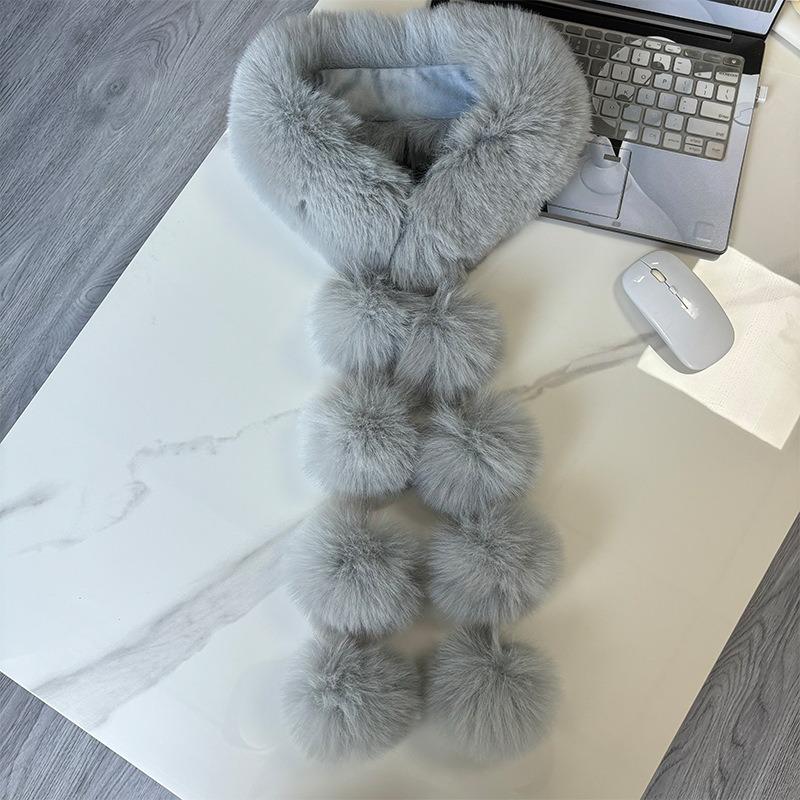 New Magnetic Imitation Fox Versatile Scarf, Women's Autumn and Winter Korean Version Light Luxury Shawl, Plush Hairball Temperament