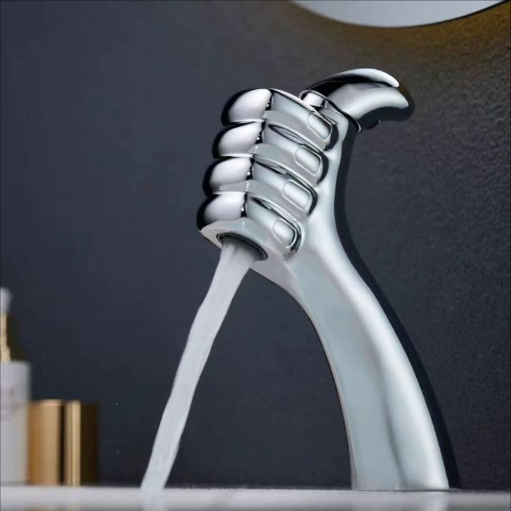 New Style Bathroom Basin Faucet Hot and Cold Water Thumb Faucet, Washbasin Mixers Taps, Universal Basin Faucet Black Chrome Gray