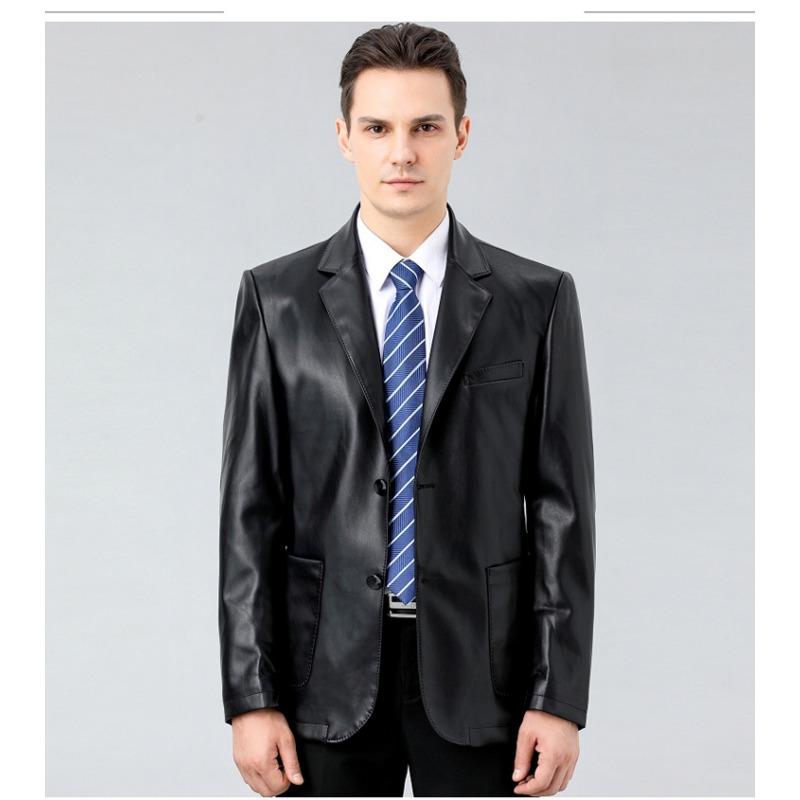 

Осенне-зимний мужской костюм из натуральной кожи с воротником из овчины, короткий, для среднего и пожилого возраста, большой размер, тонкое пальто 4XL