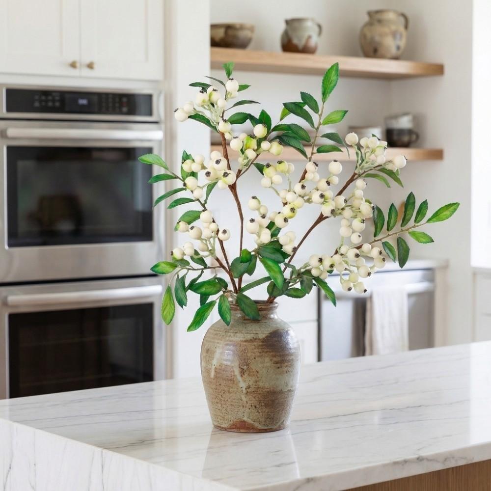 Artificial Foam Berries Branch Green Leaves Artificial Blueberry Fruit Tree Plastic Realistic Fake Plants Home Garden Decor