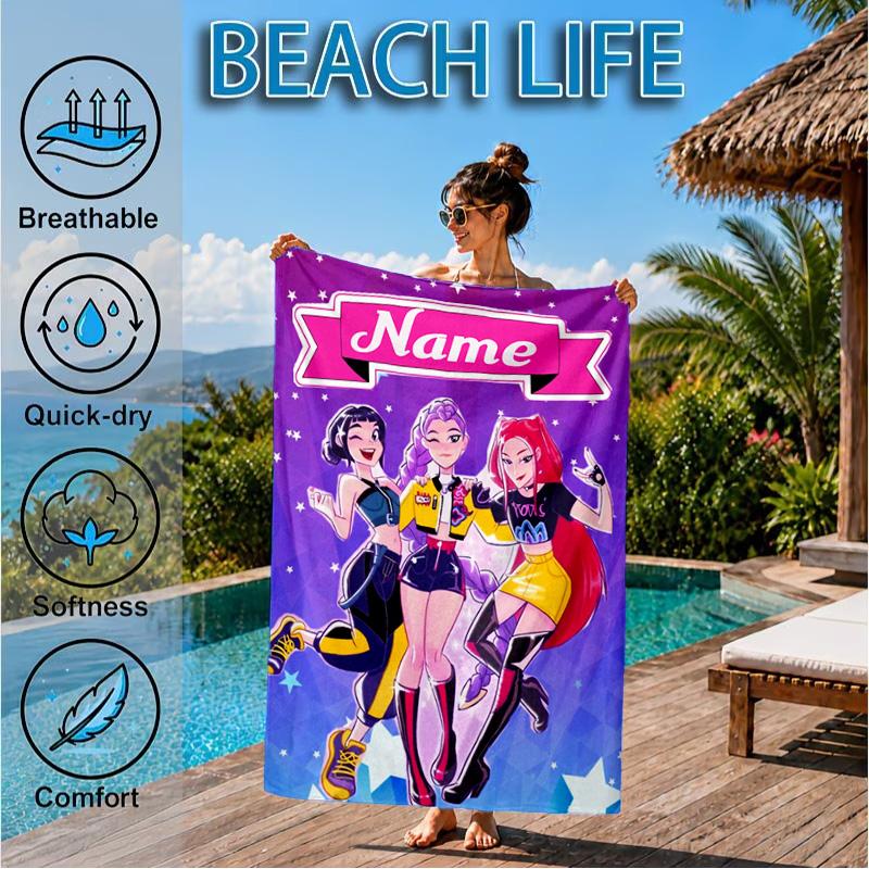 Benutzerdefinierter Name Fantasy Night Trio K-Pop Strandtuch Mikrofaser Strandtuch, Leicht und Schnelltrocknend, für Sommerreisen, Schwimmbad Geschenk