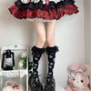 Lolita Sweet Notes Black Lace Trim Knee Socks With Breathable Cotton For Teen Girls