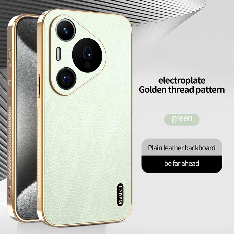 Stripe Thread Texture Leather Back Plating Case For Huawei Pura 80 70 Ultra Pro + Anti Fingerprint Slide Camera Protector Shell