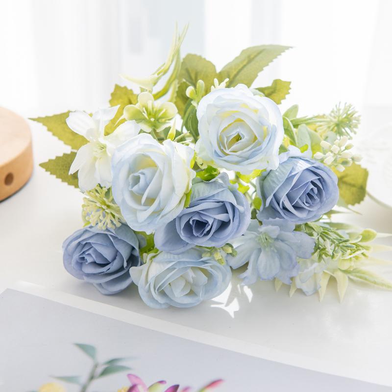 1Pc Artificial Flowers Wedding Home Bedroom Decoration Bridal Bouquet Garden Fake Silk Roses Hydrangeas Vase For Board Outdoors