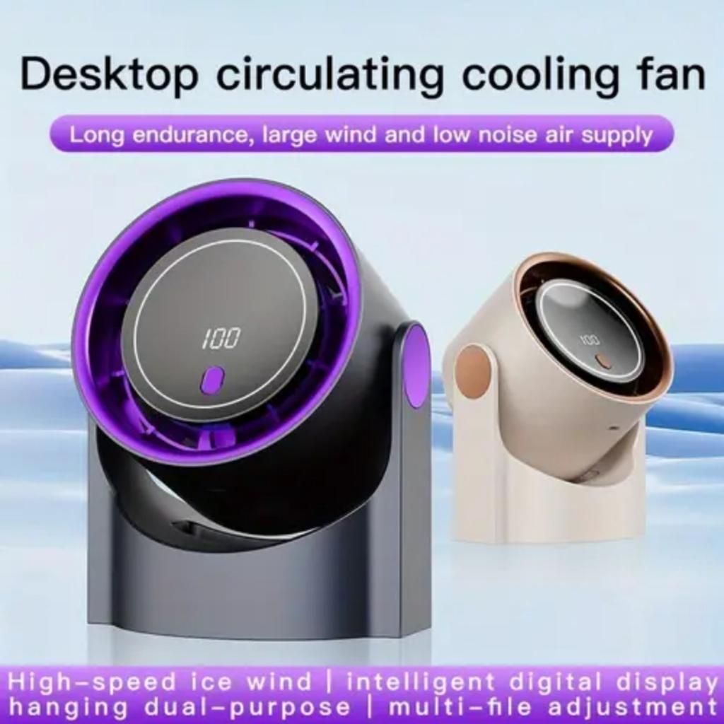 Ice Desktop Fan with Digital Display - High-speed Turbo, 5-speed Adjustment, Portable USB/battery Powered, Rechargeable Portable Fan