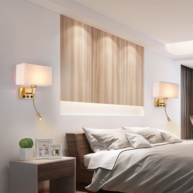 American Style LED Wall-Mounted Bedroom Lamp with Fabric Shade for Reading and Mobile Use