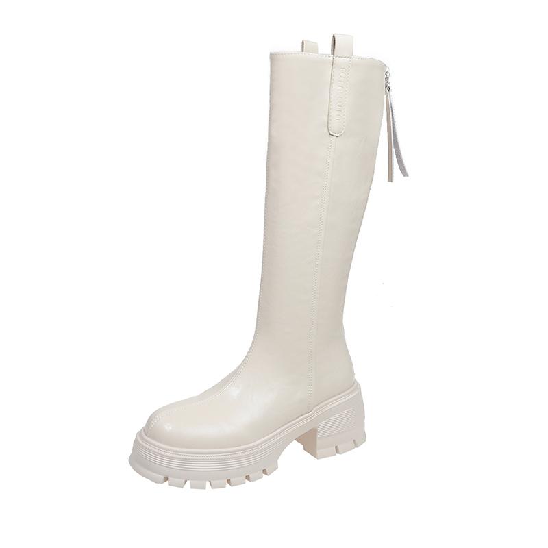 Fashion Winter New Thick Heel Cotton Boots Women's Fashion Round Head Back Zipper Thick Sole Non-slip Boots