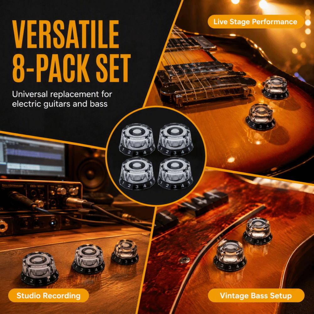 8PCS ABS Guitar Volume Knob Transparent-Black Guitar Parts Accessories For Electric Guitar
