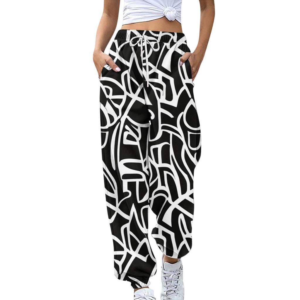 Women's Sports Pants With Pockets Fashion Floral Print Elastic Waist Pants Casual Sweatpants Pants