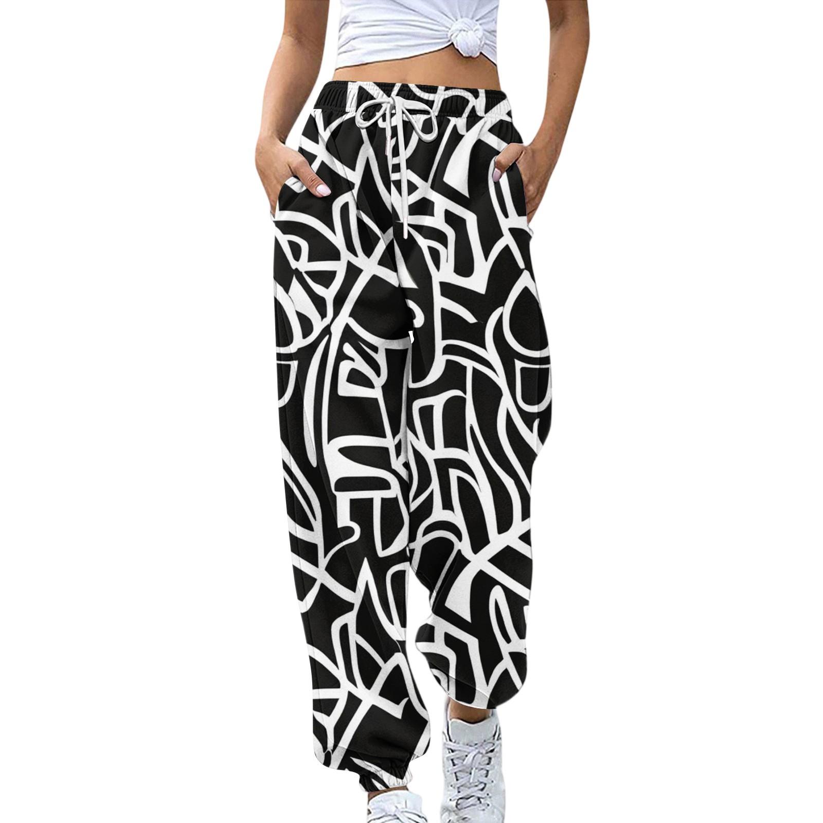 

Женские спортивные брюки с карманами, модные брюки с цветочным принтом, эластичной талией, повседневные спортивные штаны S