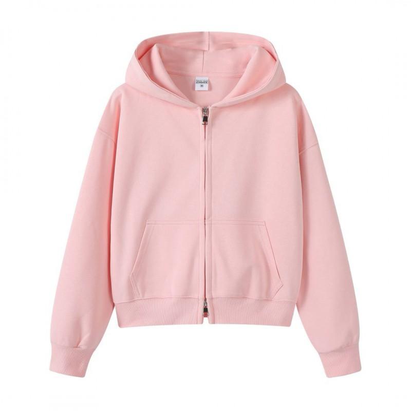 Korean Style Womens Short Hooded Zip-Up Cotton Blend Sweatshirt Loose Fit Winter Casual Top