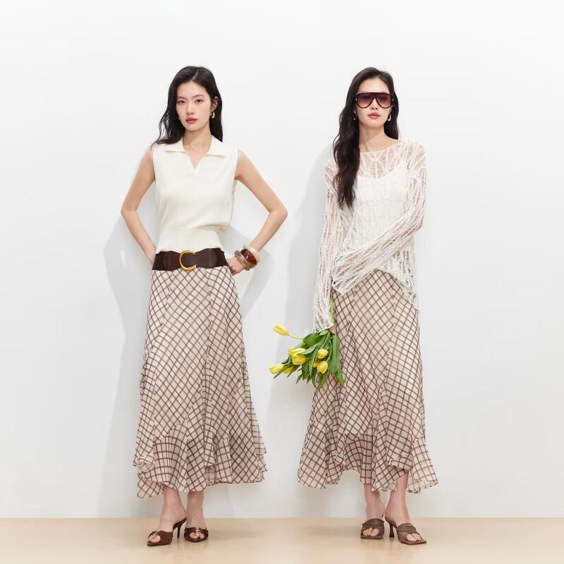 Vero Moda Women's Retro Plaid A-Line Midi Skirt