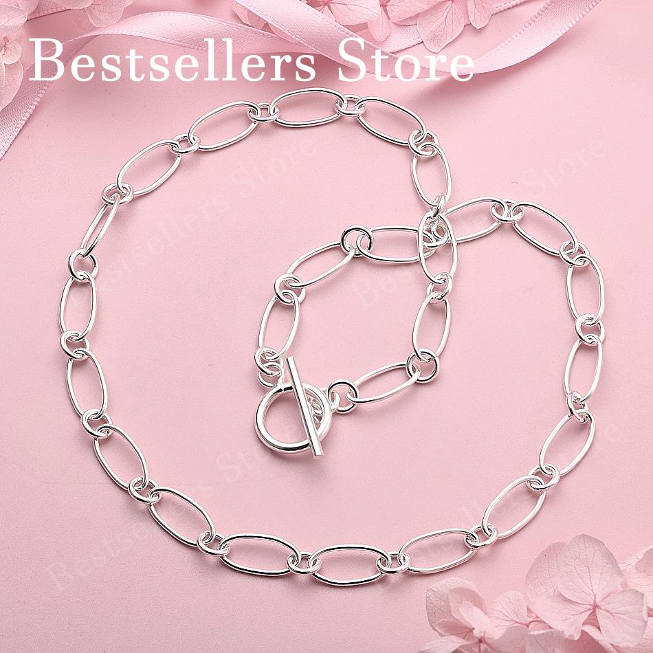 925 Sterling Silver Oval Simple Round Link Necklace Women Fashion Party Favor Wedding Jewelry Accessories