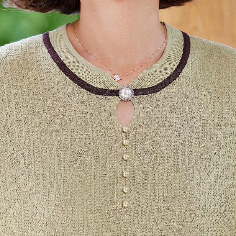 Vergangenes Damen Sommer Dünnstrick V-Ausschnitt T-Shirt