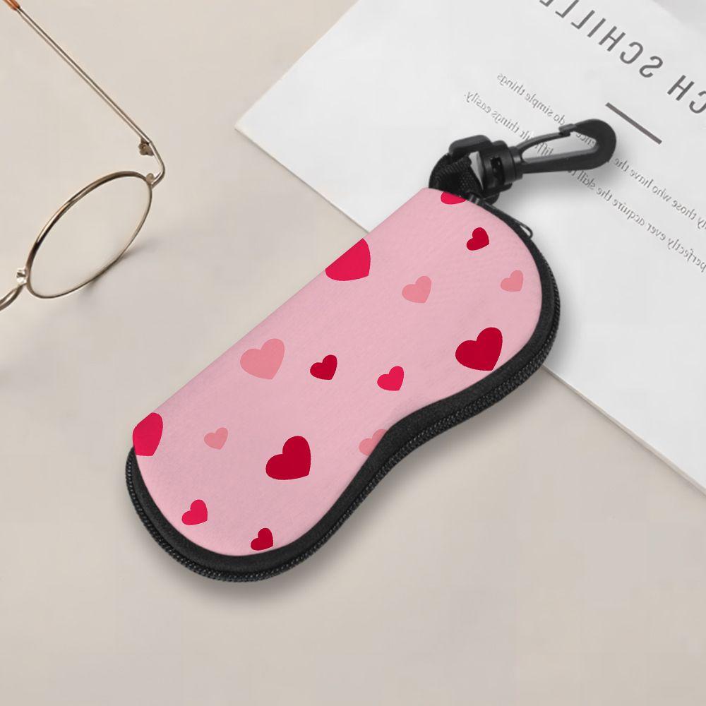 Pink Heart Pattern Soft Eyewear Pouch,Portable Sunglasses Case,Protective Glasses Bag,Lightweight Travel Accessory for Women Girls