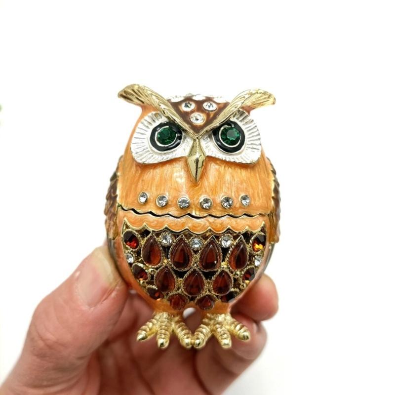 Elegant Owl Themed Jewelry Organizers With Diamonds Accent Secure Alloy Case for Rings Collections