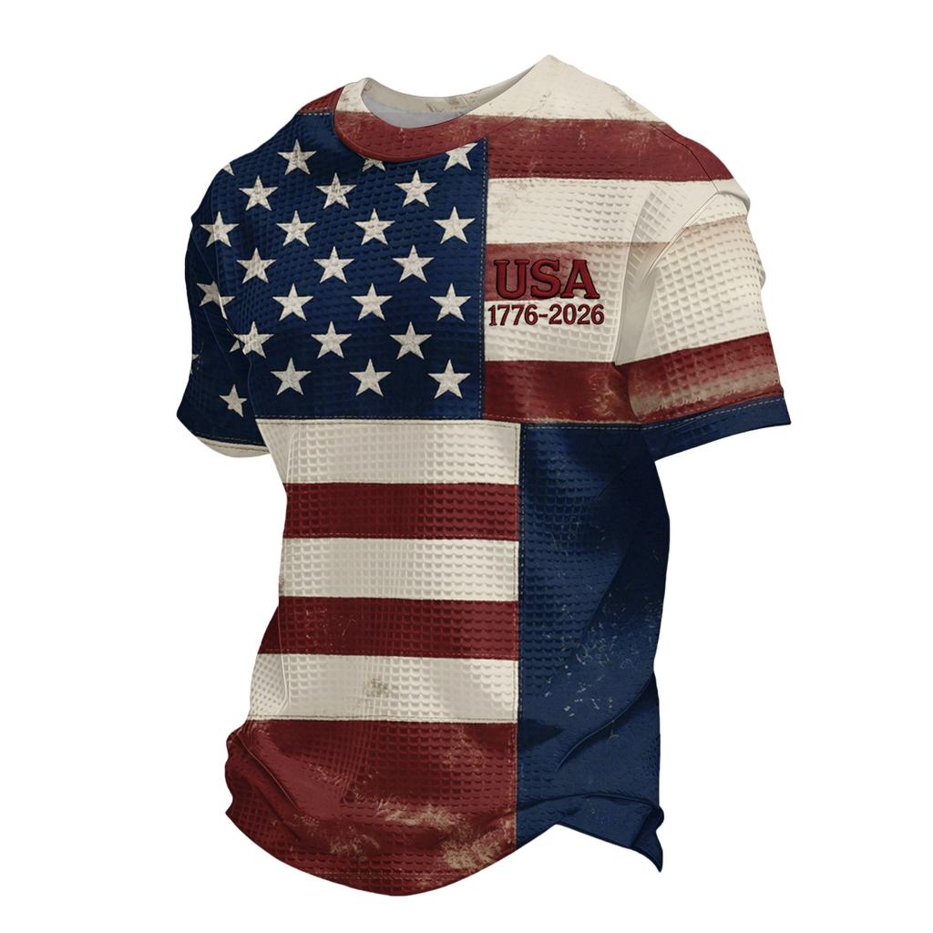 Men's Loose And Casual Flag-print T-shirt, Short Sleeve Shirt