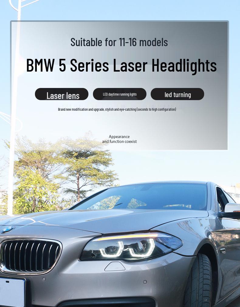 LED Daytime Running Lights & Ozum Laser Bi-Xenon Lens Headlight Assembly for 2011-2017 BMW 5 Series.
