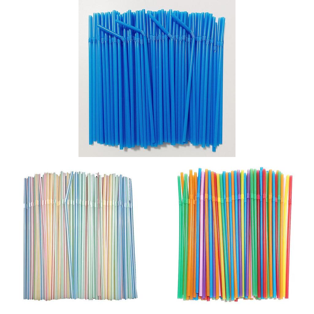 Food Grade Colored Flexible Plastic Drinking Straws For Juice And Milk Tea 100 Pack