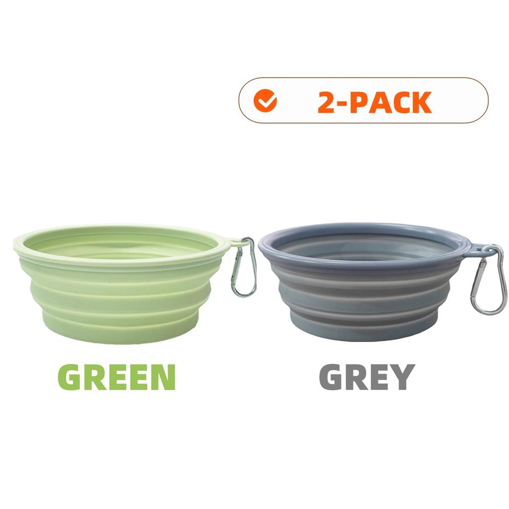 2pcs Collapsible Pet Silicone Dog Food Water Bowl Outdoor Camping Travel Portable Folding Supplies Dishes with Carabiner