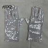 Breathable Sequin Gloves 1 Pair Shiny Silver for Adults Stretchy Mesh Lightweight Metallic Sparkly Performance Dance Stage Costumes Halloween Party