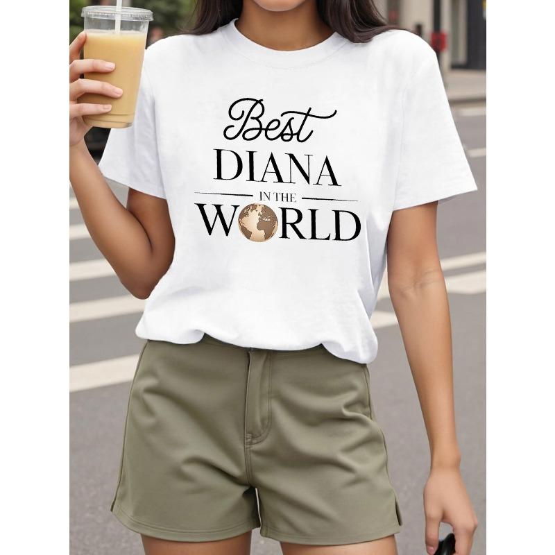 

Plus Size, Women s Plus Size Best DIANA in The World Graphic T-Shirt - Statement Short Sleeve Crew Neck Top with Diana Print, S белый