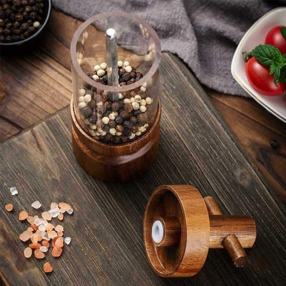 Manual Acacia Wood Pepper Grinder Cross-head Refillable Pepper Mill Acrylic Body Ceramic Grinding Core