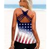Women Lag Print Swimwear Bikini Set Round Neck Slim Split Swimsuit