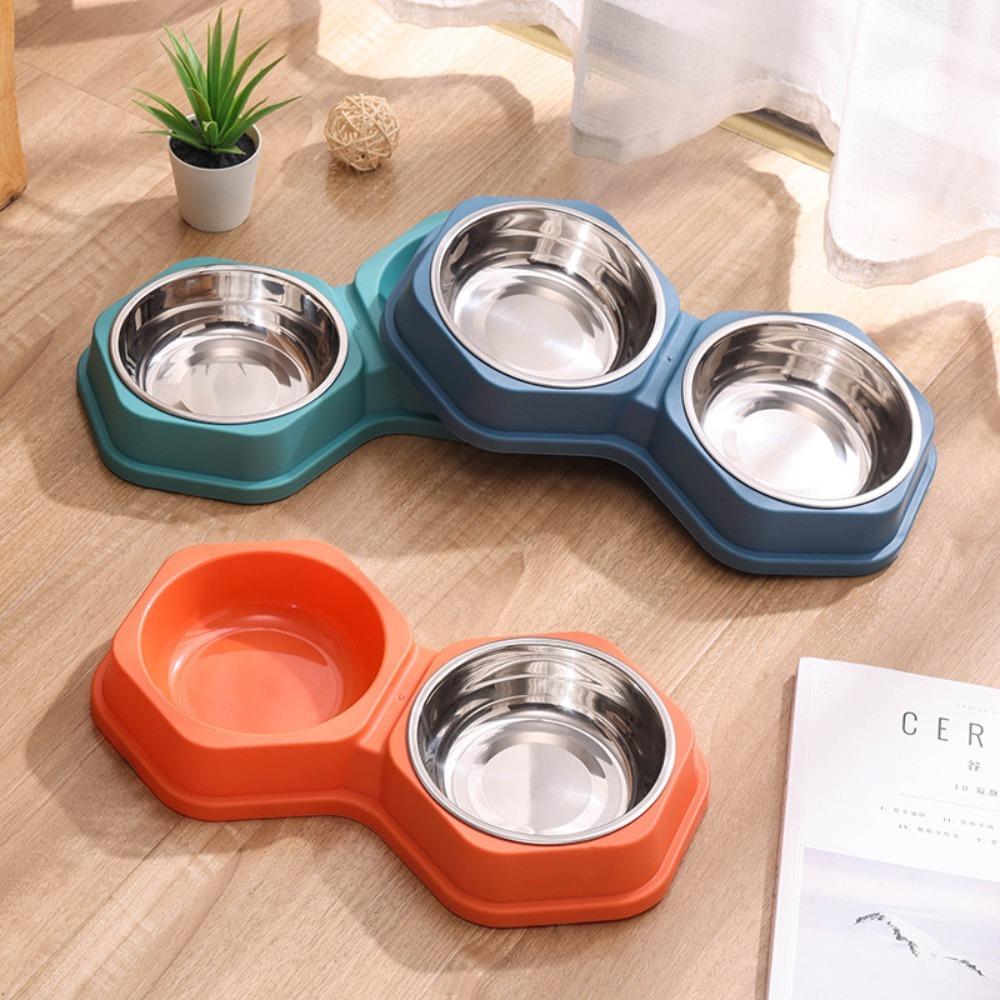 Mangeoire pour animaux de compagnie à double bol Base antidérapante PP durable Acier inoxydable Facile à nettoyer Gamelle nourriture eau pour chats chiens