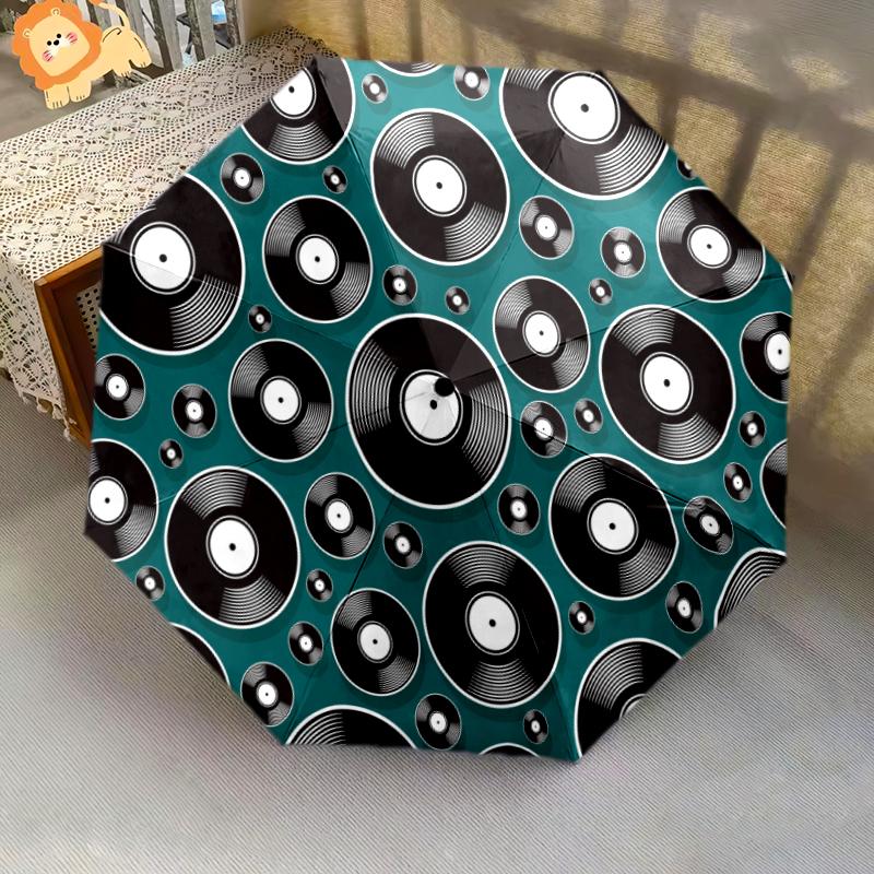 1PC Music Records Umbrella Portable Folding Umbrella Iron Frame Hole Bone Structure Outdoor Home Umbrella A7